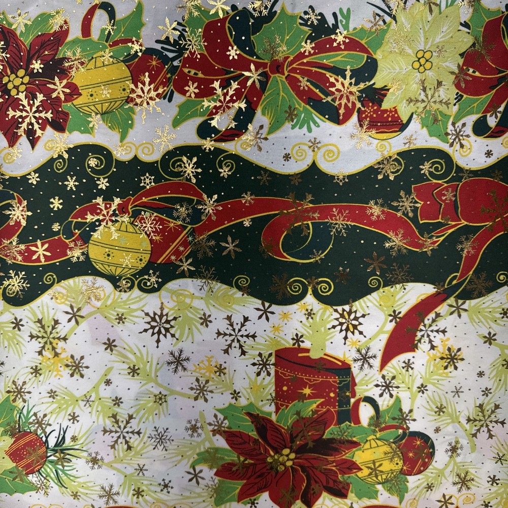 White Christmas Poinsettia Tablecloth Off The Bolt 1 Yard Continuous Cuts