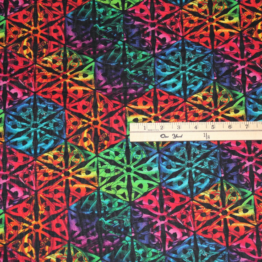 Blk Medallion Rainbow Dragon Fantasy Digitally Printed Fabric 1/2 Yard #5846-99
