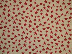 Star Fabric * Scattered Red Star And Tan Cotton Calico Fabric * Sewing Fabric