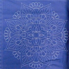 Patchwork Quilting Sewing Fabric Sashiko Mandala Navy Panel 50x110cm