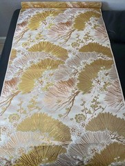 VTG Japanese Kimono Fabric OOAK Gold Cream Pink Silver Floral 4 Yrs x 27 In NOS