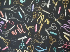 SCISSORS SEWING MEASURING TAPES SCISSOR VARIETY COLORS PINK COTTON FABRIC BTHY