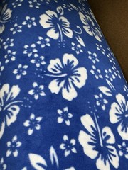 HAWAIIAN WHITE HIBISCUS PLUMERIA ON BLUE FLEECE FABRIC 60″ Wide, Sold BTY