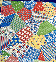 VTG 1970`s Feedsack Repro Patchwork Crazy Cheater Quilt Primary Colors 36″W BTFQ