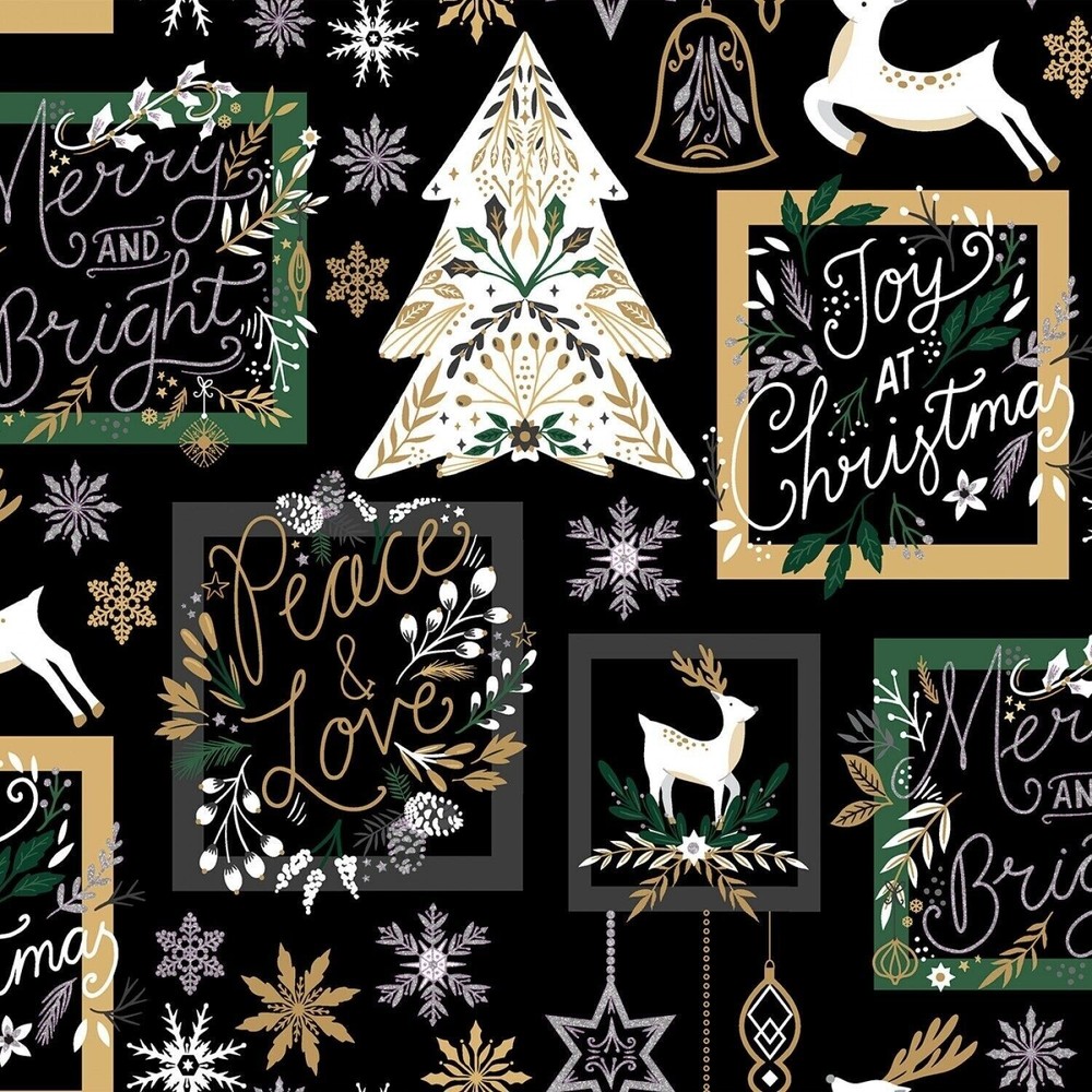 Christmas Shine 20713 Black Shine Patch w/Silver Glitter Cotton