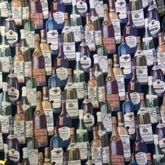 French and Italian Wine Bottles Themed Upholstery Fabric 2 Yards 54 Inch Wide
