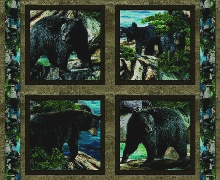 Springs ~ Bear Realistic Bears and Cubs ~ 100% Cotton 4 Pillow Panels Fabric