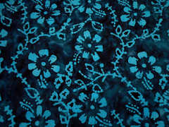 Batik Fabric By Half-Yard Turquoise Blue Floral on Dark Blue Premium Cotton #40