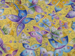 Cotton Fabric 1 FQ Purple & Blue Butterflies Silver Accents Approx 18″ x 22″