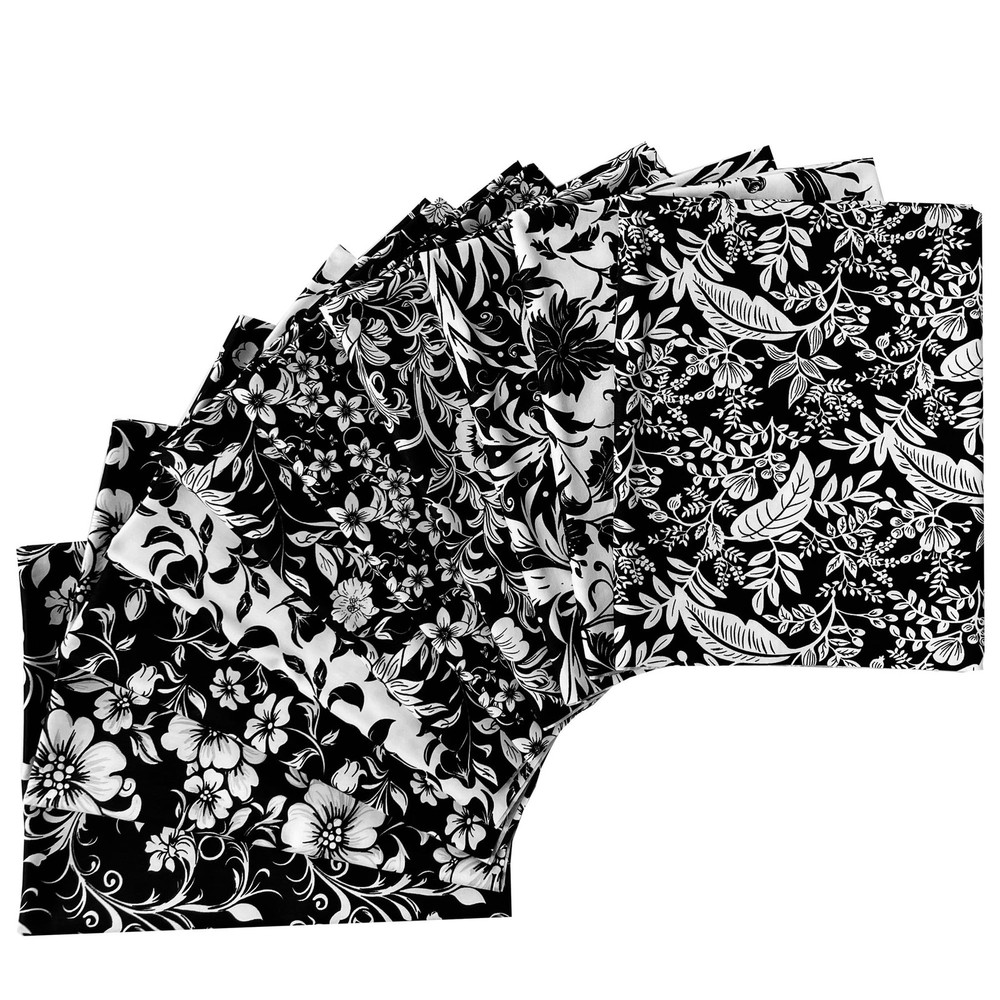 18″ x 22″ Fat Quarters Quilting Cotton Fabric Bundles for Sewing, 10 PCS Black&W