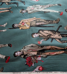 Alexander Henry Cotton Fabric Brawn with Brains Pin Ups Zombies Green 45″ W BTY
