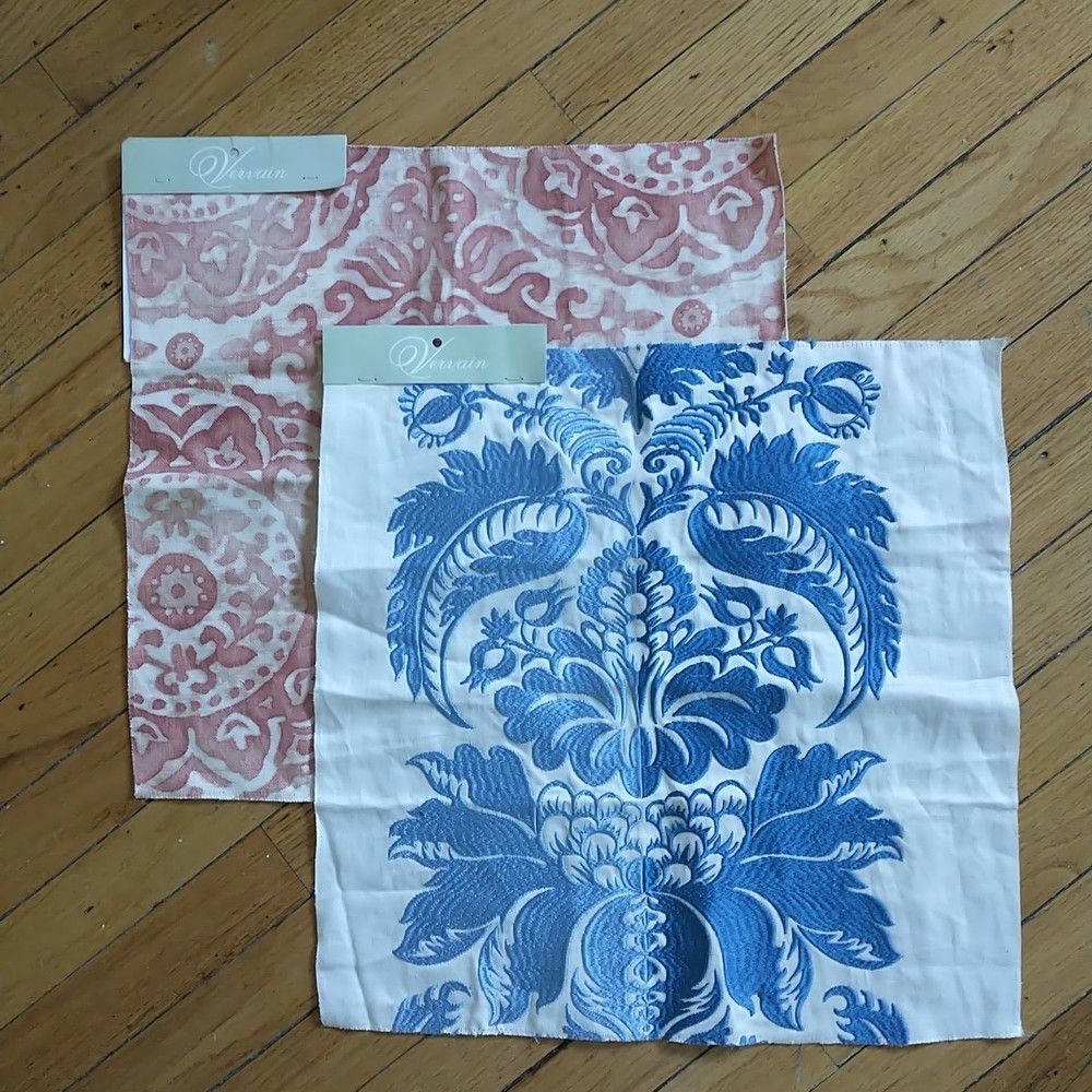 New VERVAIN Rxclusive Pattern Sample Fabric 100%Linen Floral Square Lot Of 2