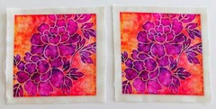 Pink Flowers On Orange Background – 2 Pieces Picture 4 1/4″ x 4 1/4″