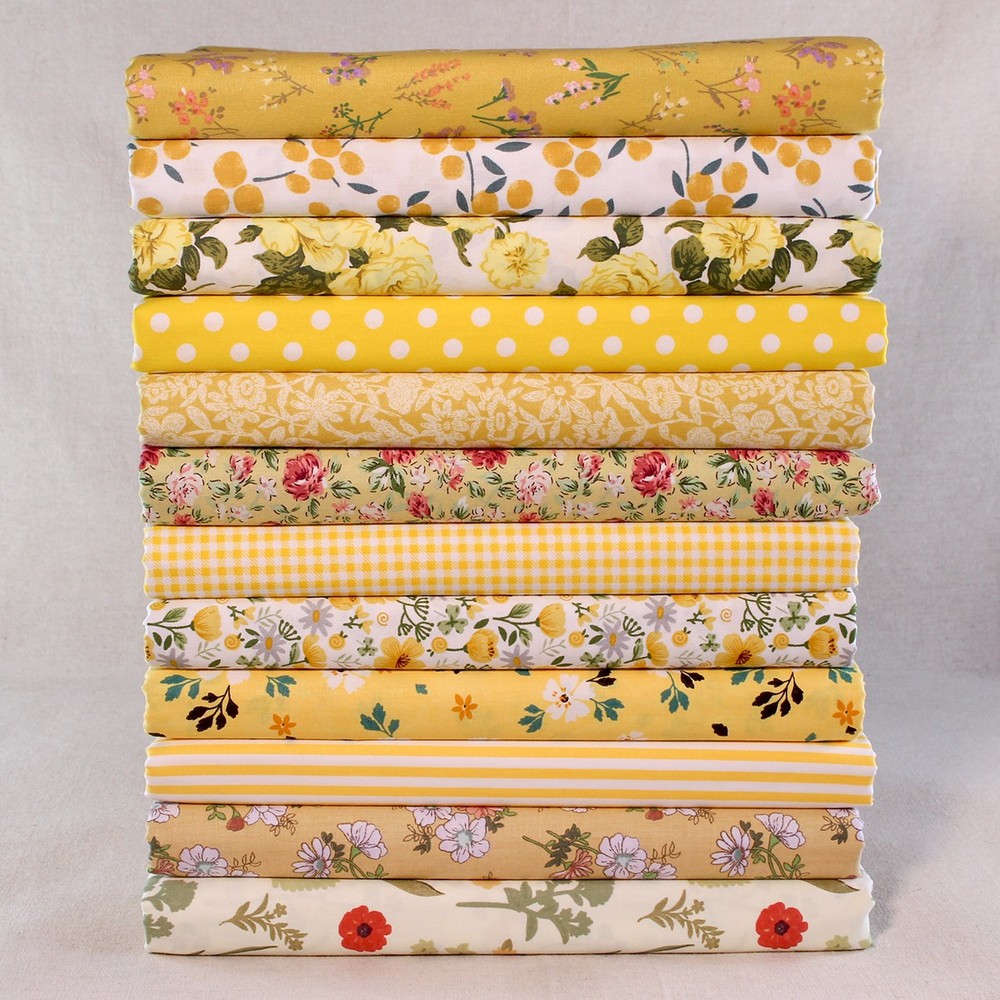 12 DIY Sewing Crafts Yellow Floral Cotton Quilting Fabric Squares Bundle Scraps