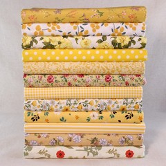 12 DIY Sewing Crafts Yellow Floral Cotton Quilting Fabric Squares Bundle Scraps