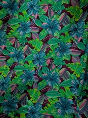 VTG Fabric Tahitian Floral Blue Green Purple Hibiscus 144×43 Tropical