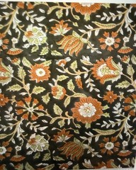 Blackbird Fabrics Block Printed Organic Cotton Fabric – Olive Drab/Rust 3.75 yds
