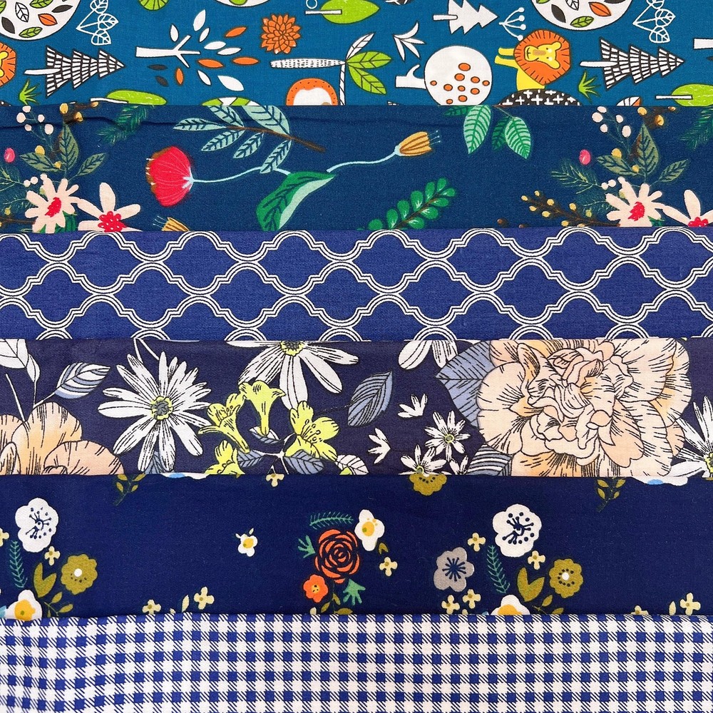 7Pcs 20″ x Cotton Fabric DIY Making Supplies x 20″, Navy Flowers