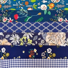 7Pcs 20″ x Cotton Fabric DIY Making Supplies x 20″, Navy Flowers