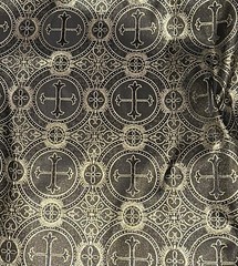 Black Gold Metallic Church Cross Brocade Fabric 60” Width Sold By The Yard