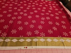 Red White Snowflakes Christmas Gold Border Print Cotton Fabric 3 Yds 20″ x 45