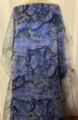 100% Silk Organza Print Abstract Floral Blue Sage Green Fabric By The Yard 44″W