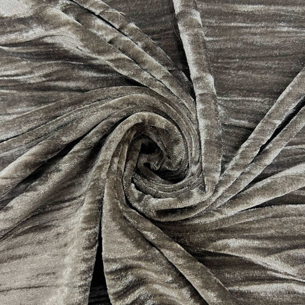 Pauline TAUPE BROWN Wrinkled Polyester Crushed Stretch Velvet Fabric by the Yar