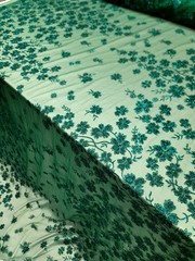 Emerald Green Lace fabric 57” W Fabric Sold By The Yard Glitter Floral For Dress