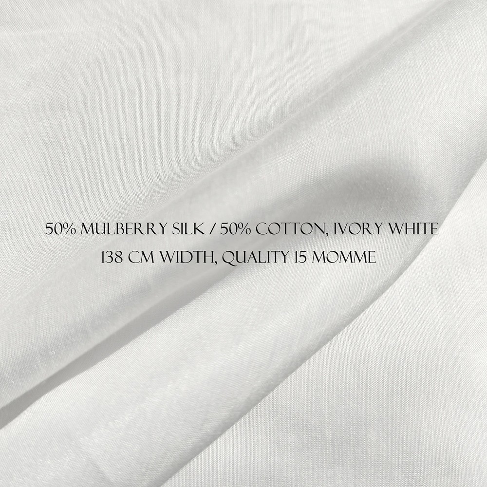 Natural Silk Cotton Fabric 55” Wide 15 Momme Ivory White Mulberry Silk Material