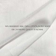 Natural Silk Cotton Fabric 55” Wide 15 Momme Ivory White Mulberry Silk Material