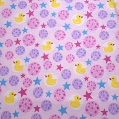 Yellow Rubber Ducks and Stars Pink Flannel Fabric 45″ By The Yard