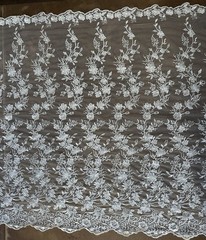 White Embroidered Floral Bridal Lace With Scalloped Edges