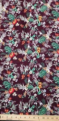 Burgundy Hawaiian Floral Flowers Printed rayon cotton Fabric tela 60”W Sold BTY