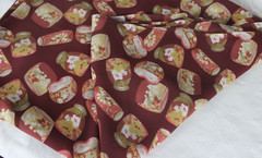 EMDAY FABRIC PRINT 1993 Burgundy Red Floral Rayon Polyester Panel Mason Jar AOP