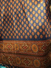 Vintage 1970s Blue Scarf Fabric Border Print 3 1/2 Yards
