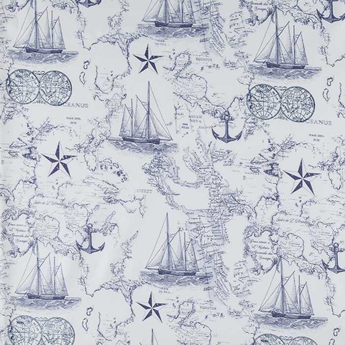 Nautical Boat Sea Ocean Chart Map Navy Blue Off White Ship Anchor Fabric a5/37