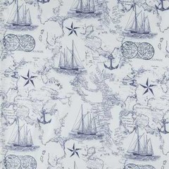 Nautical Boat Sea Ocean Chart Map Navy Blue Off White Ship Anchor Fabric a5/37