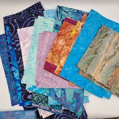 1 lb 6 oz Quilt Cotton Sewing Fabric Blue Purple Pink Batik Remnants FQ ~1.3 Yd