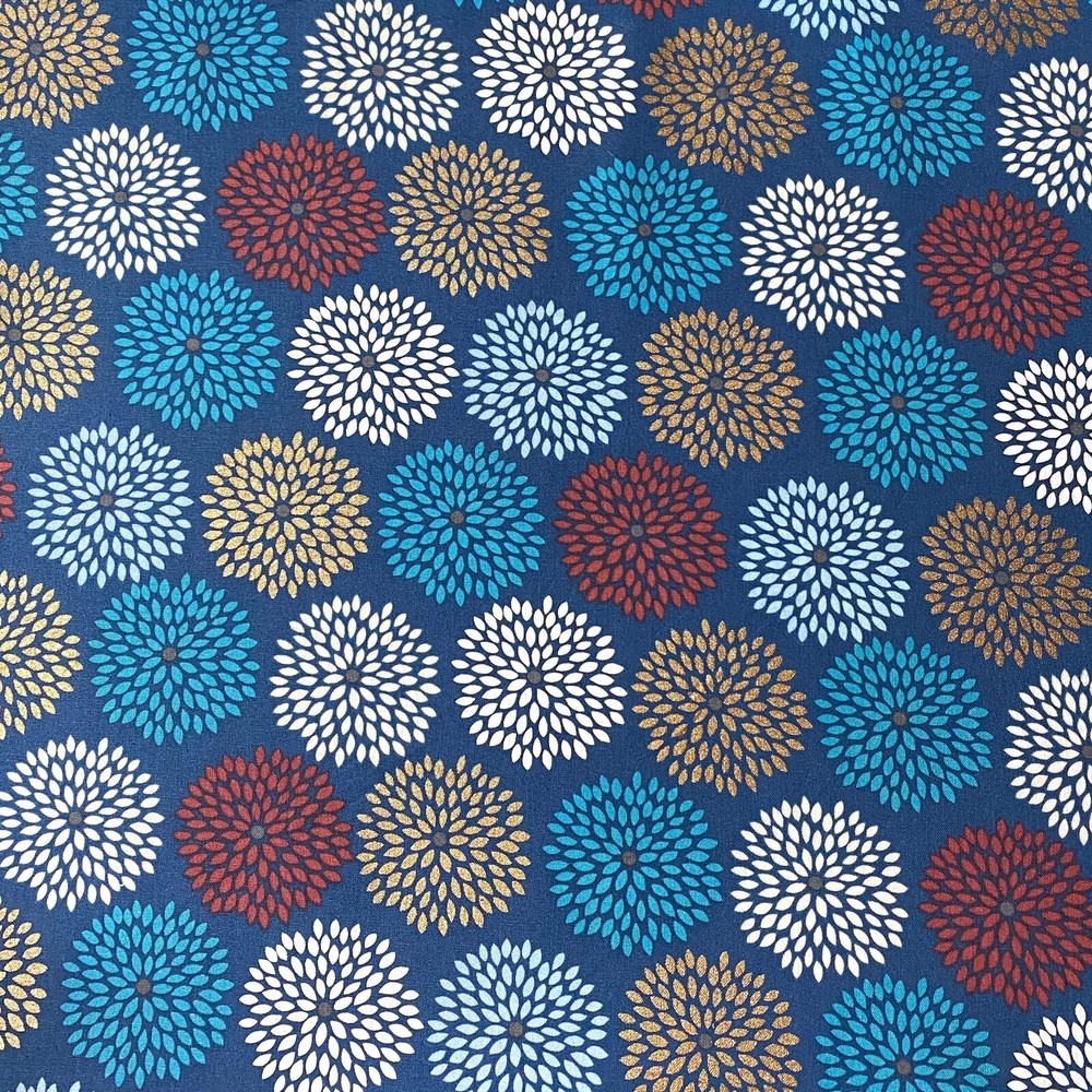 Flower Burst Decorative Blue Sewing Quilting Cotton Fabric 1/2 Yard