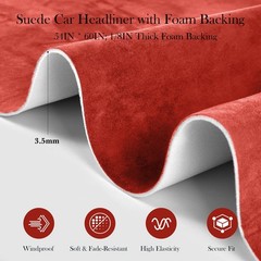 Red Suede Headliner Fabric, 54″ L×60″ W Car Headliner Material, Tela para Tap…