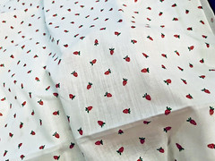 VTG Sweet Tiny Strawberries on White 4 Doll Clothing Quilting Crafts 23″X20″