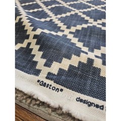 HC Monogram Lulu DK Gaston Navy Blue White Diamond Tile Fabric Price Per Yard