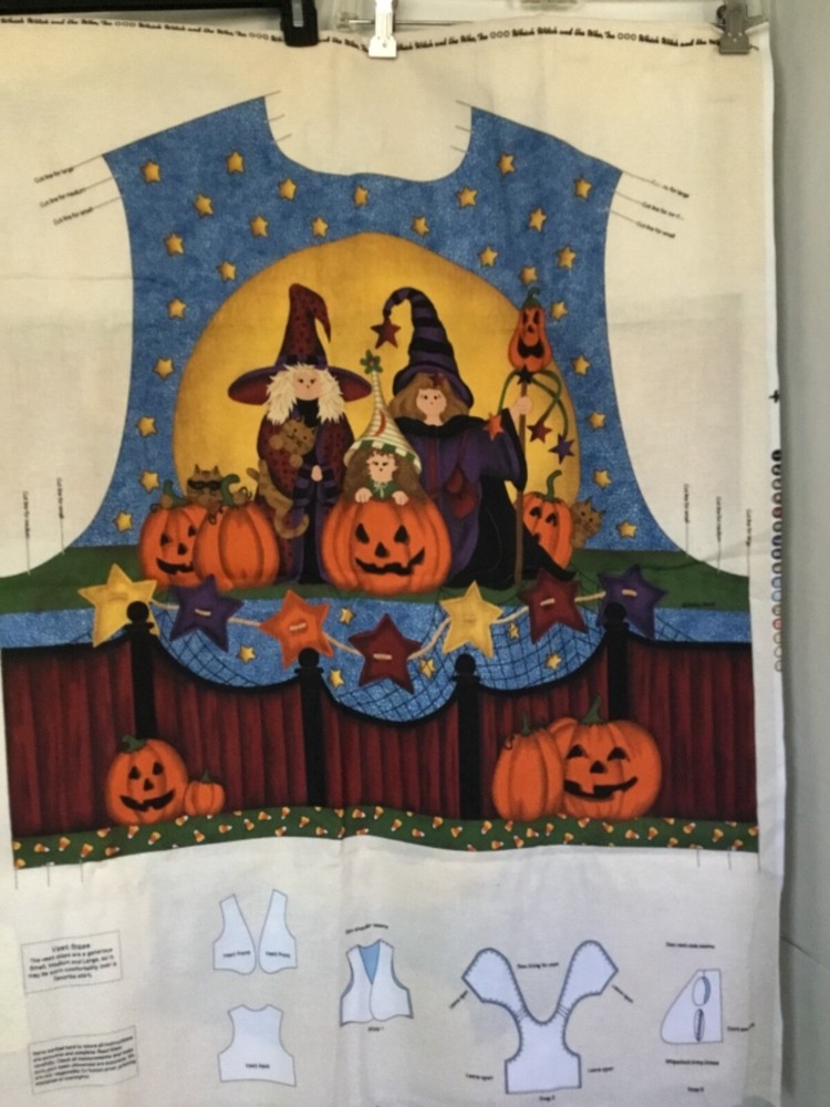 Leslie Beck Cotton Halloween Vest Fabric Panel Cranston Print YOU SEW Adult S-L