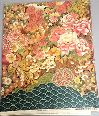 Vintage 9.5 yards cotton fabric floral red & teal with gold metallic by Kesslers