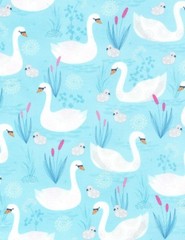 Nursery Baby Fabric – Swans on Aqua Blue – Timeless Treasures YARD