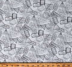 Cotton Passport Stamps Travel Low Key Mist Gray Fabric Print by the Yard D476.66