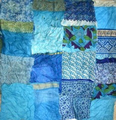 LOT PURE SILK Antique Vintage Sari Fabrics REMNANT 20 pcs 5 inch SQUARES AQUA