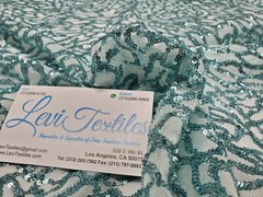 Mint 4 Way Stretch Nylon Spandex Mesh Sequin Embroidered Fabric “Spider Web” 