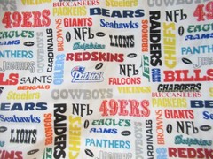 N.T.T. INC. NFL FOOTBALL ALL TEAMS NAMES COTTON FABRIC VTG. 1994 SBTYX59