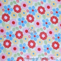BonEful Fabric FQ Cotton Flannel VTG Aqua Blue Purple Pink White DORA Dot Flower